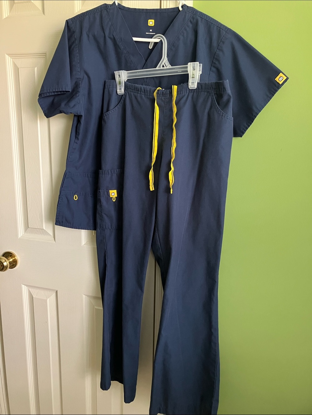 Wink Women's Navy Medical Scrubs with Pockets and Yellow Drawstring